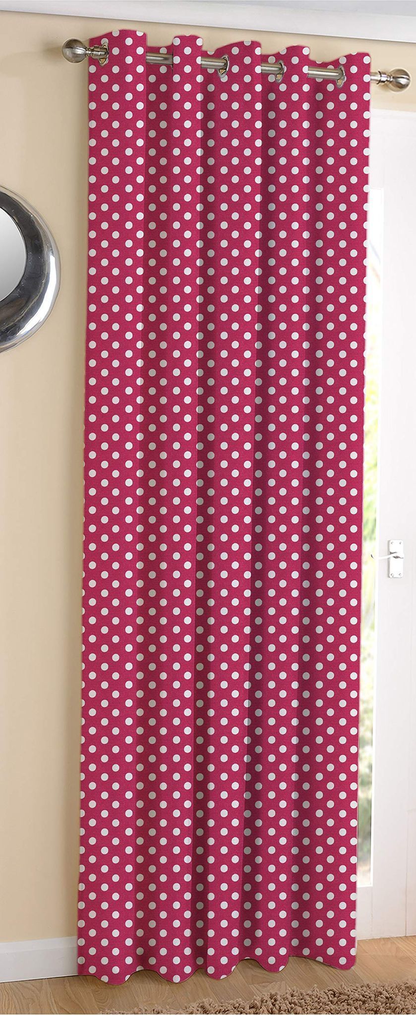 AIRWILL Cotton Polka Dot Pink Designed Blackout and Room Darkening 7ft Door Curtains Pack of 1 pc. (Printed - Pink)
