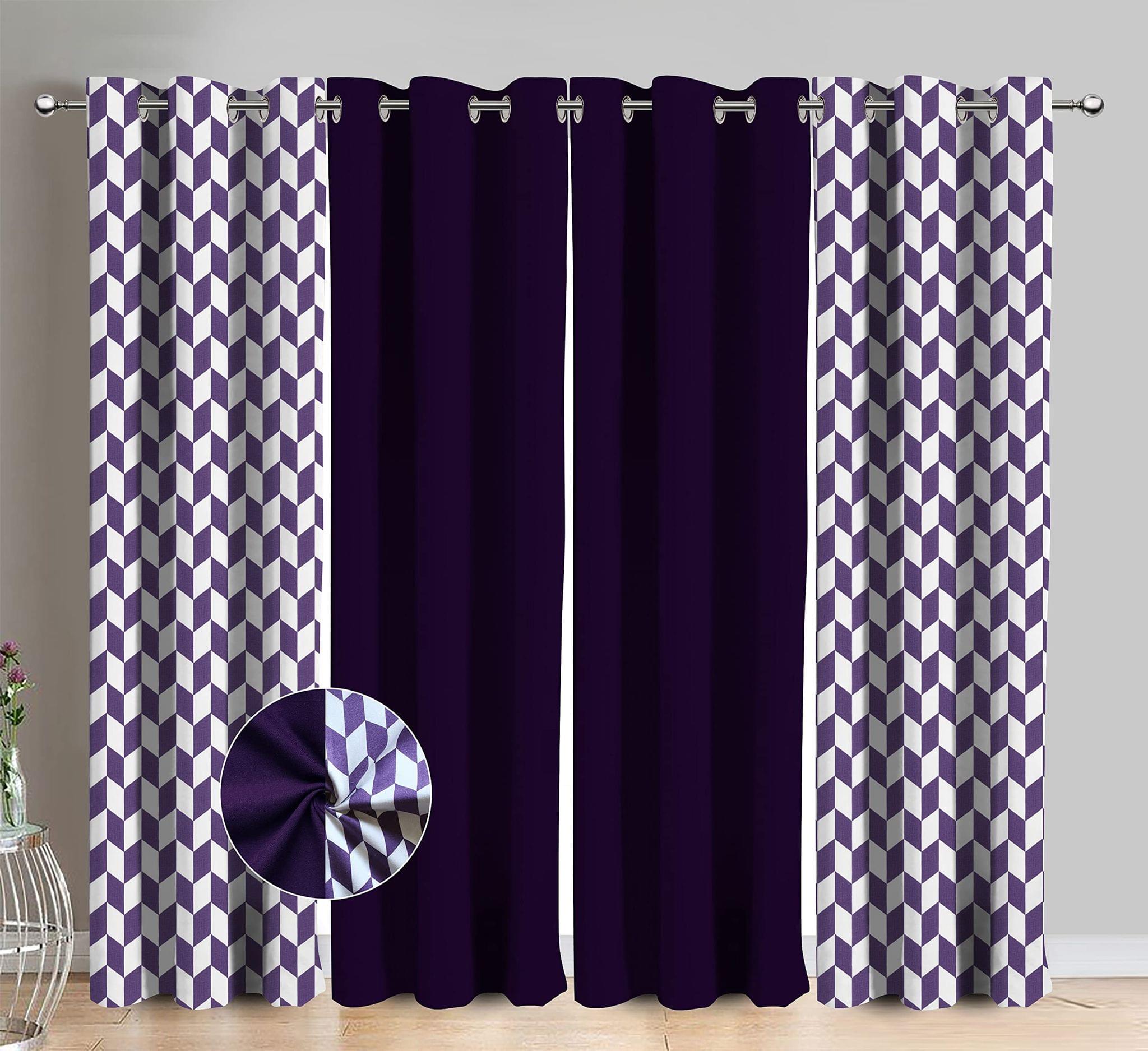 AIRWILL Cotton Classic Diamond Purple Geometric & Solid Pattern Window Curtains 153 / 5ft Length - (Purple, Pack of 4)