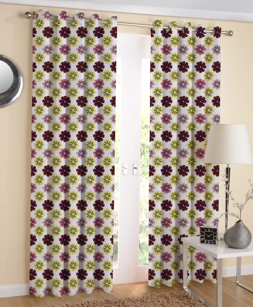 AIRWILL, Cotton Floral Pattern Door - 4x7ft Curtains - (Pack of 2 pcs) - Multicolor - Flowers | Buy online on ZillyBuy
