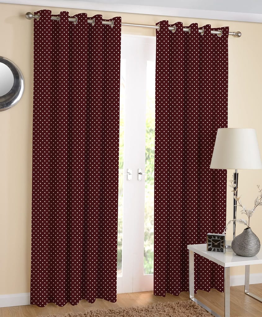 AIRWILL, Cotton Polka Dots Pattern Door - 4x7ft Curtains - (Pack of 2 pcs) - Maroon - Dupattas & Shawls | Buy online on ZillyBuy