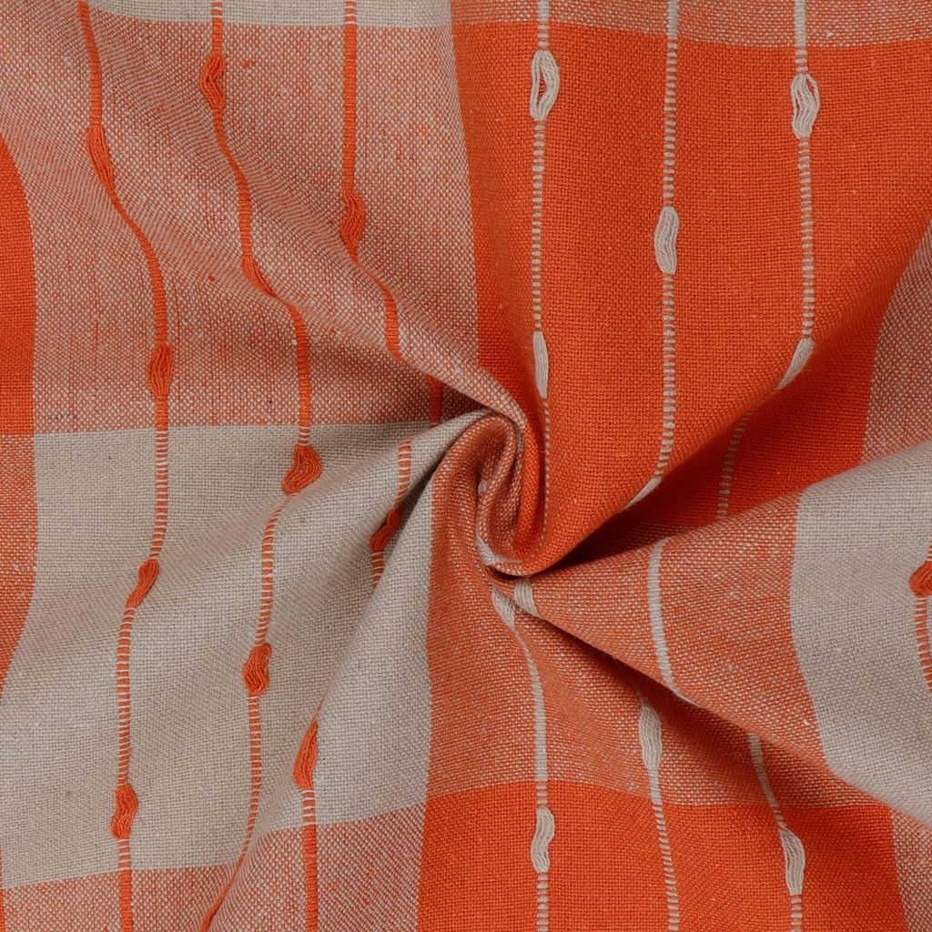 AIRWILL, Cotton Checkered Pattern Door - 4x7ft Curtains - (Pack of 2 pcs) - Orange, Beige