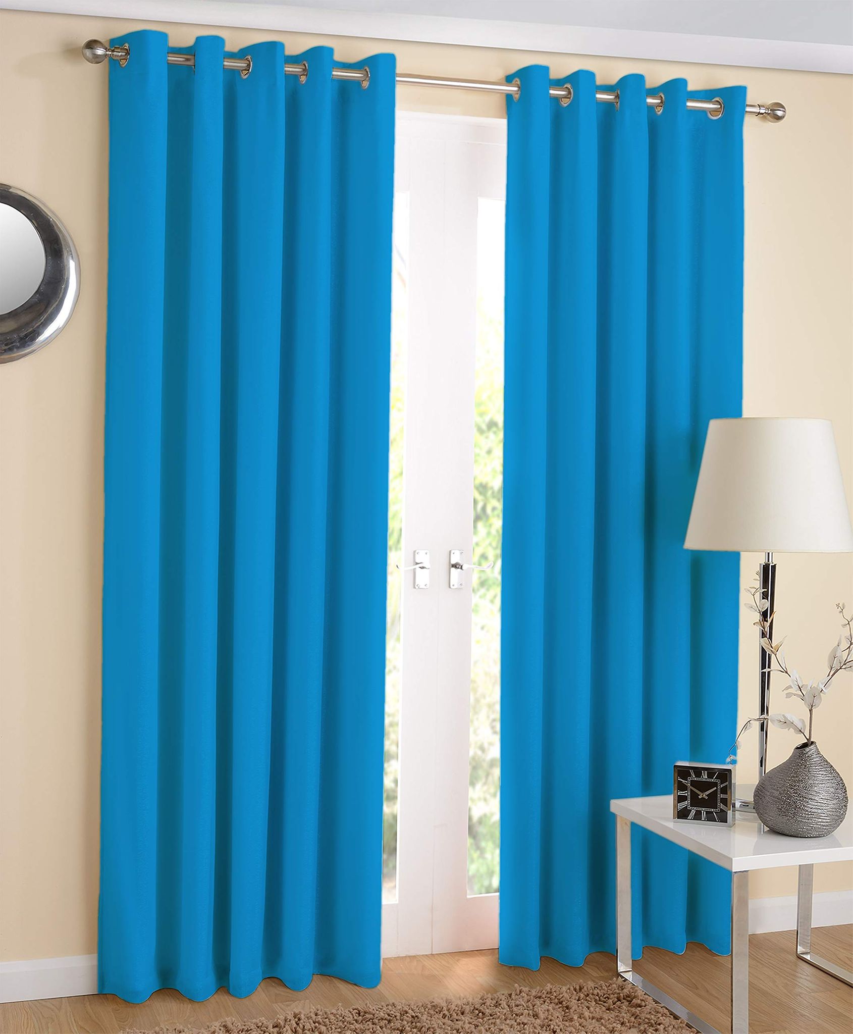 AIRWILL 100% Cotton Solid Pattern Door Curtains Sized, 7ft Length (Blue, Pack of 2 pcs)