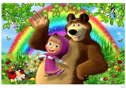 APM Masha & The Bear Wall Sticker Fully Waterproof Vinyl Sticker self Adhesive for Living Room, Bedroom, Office, Kids Room 12X18 inches (DC13)