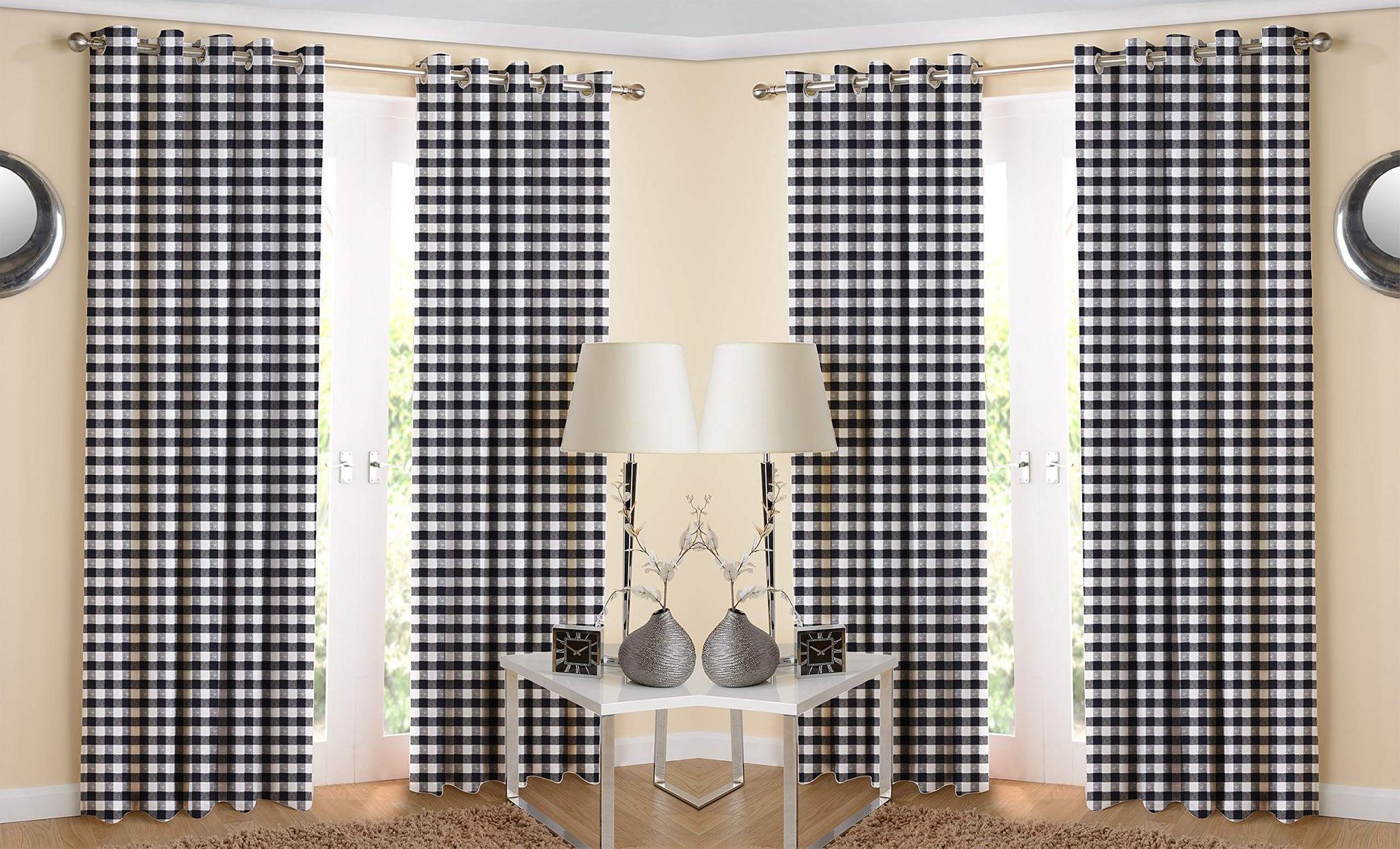 AIRWILL Self Design Cotton Grommet Eyeleted Window Curtain - Pack of 4 (4 X 5 ft, Black)
