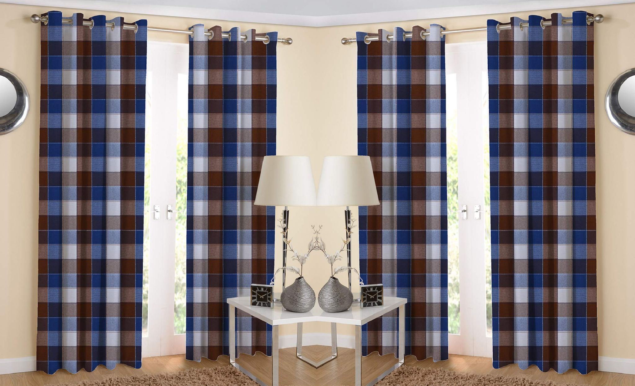 AIRWILL, 100% Cotton Curtains Self Designed with The Size of 4ft in Width and 5ft Length, Eyeleted Window Curtains. Pack of 4 Pieces.