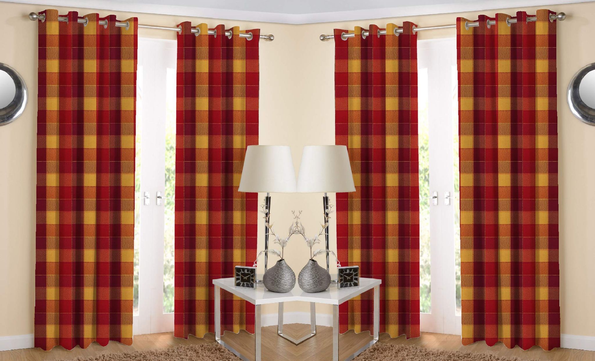 AIRWILL Cotton Self Design Grommet Eyelet Window Curtain (4 X 5 ft, Red) -Pack of 4