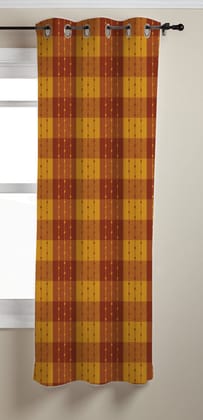 AIRWILL, Cotton Checkered Pattern Window - 4x5ft Curtains - (Pack of 1 pc) - Maroon, Yellow