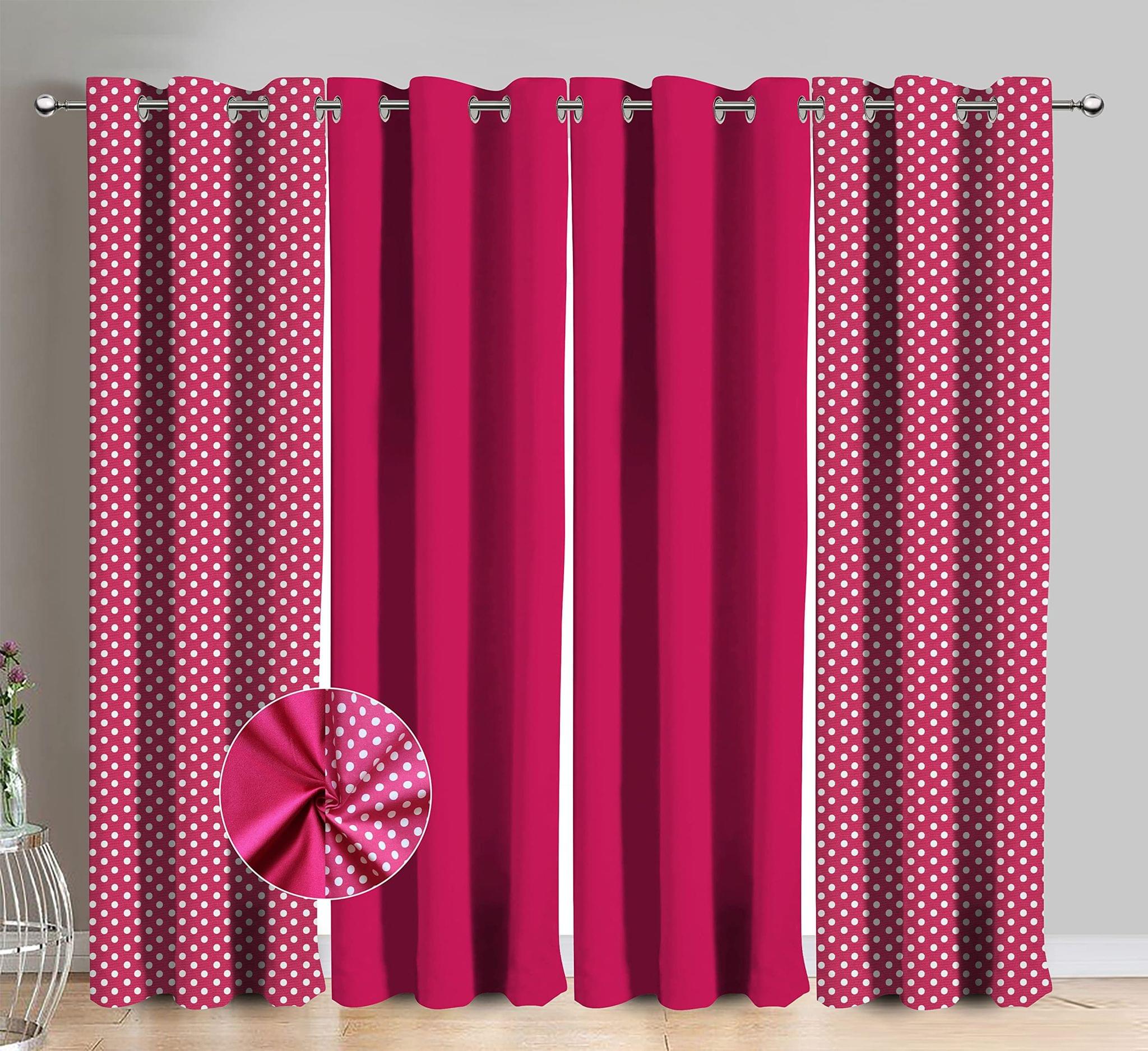 AIRWILL Cotton Polka Dot Pink Polka & Solid Pattern Window Curtains 153 / 5ft Length - (Pink, Pack of 4)