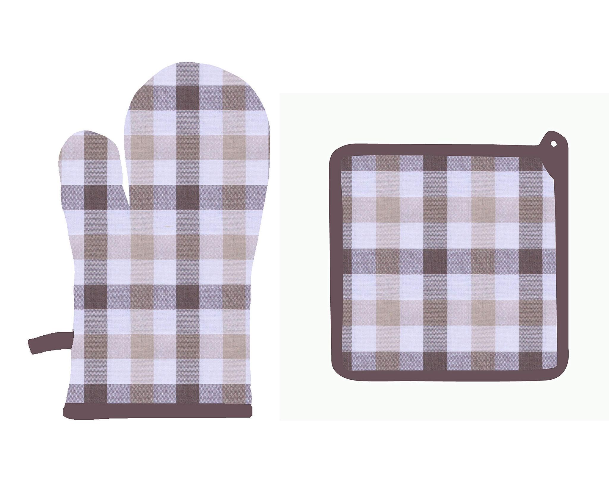 Airwill ? Cotton Designer Pattern Heat Resistant Kitchen Linens (1 Oven Mitt & 1 Pot Holder) (Brown,White)