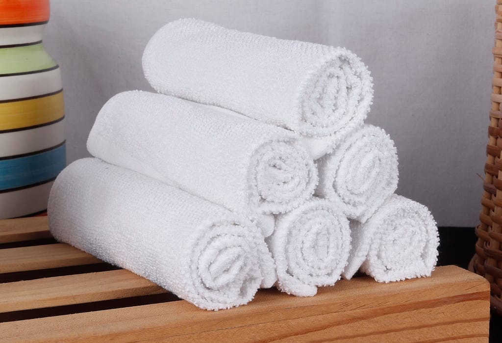 AIRWILL Face Towel Set of 6 - Bleached White| 100% Cotton|Ultra Soft, Absorbent & Quick Dry Towel for facewash, Gym, Pool, Travel, Spa, Beauty Salon and Yoga | 12 x 12 Inches 635 GSM - Towels | Buy online on ZillyBuy