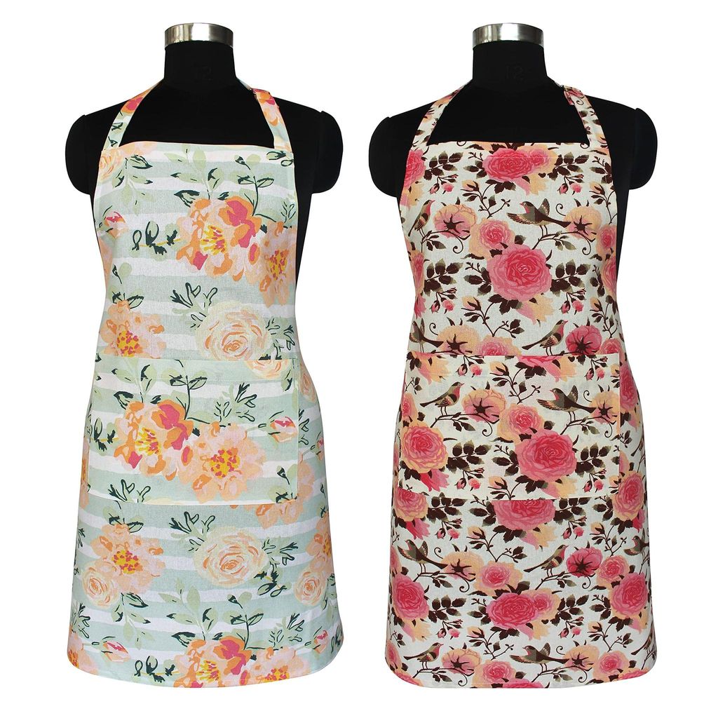 AIRWILL Cotton Kitchen Cooking Aprons for women & men (Floral, Orange & Pink) - Pack of 2 pcs - Cookware | Buy online on ZillyBuy