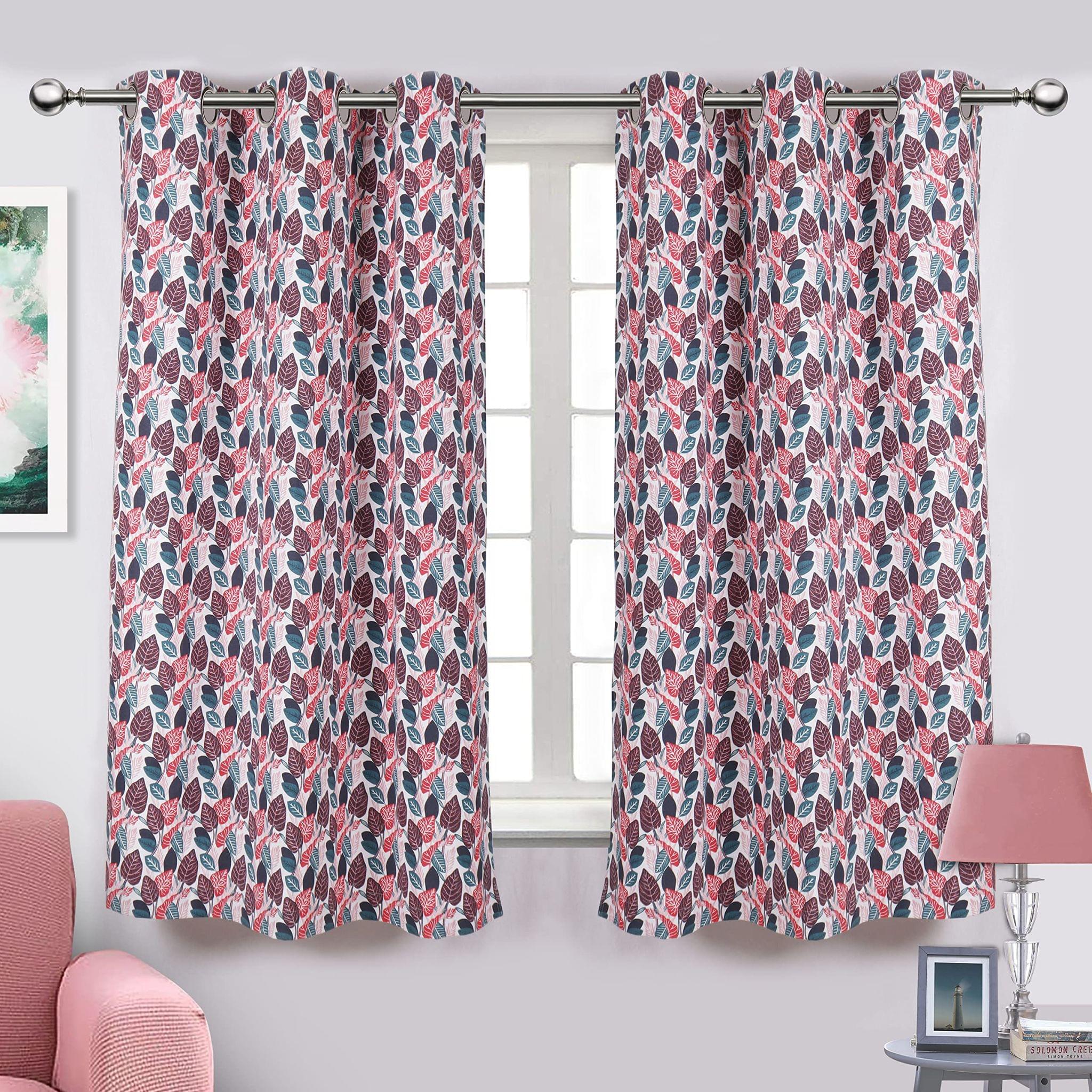 AIRWILL, Cotton Designer Wild Leafs Themed Designer Window Curtains, Sized 4ft in Width and 5ft in Length. Pack of 2 Pieces