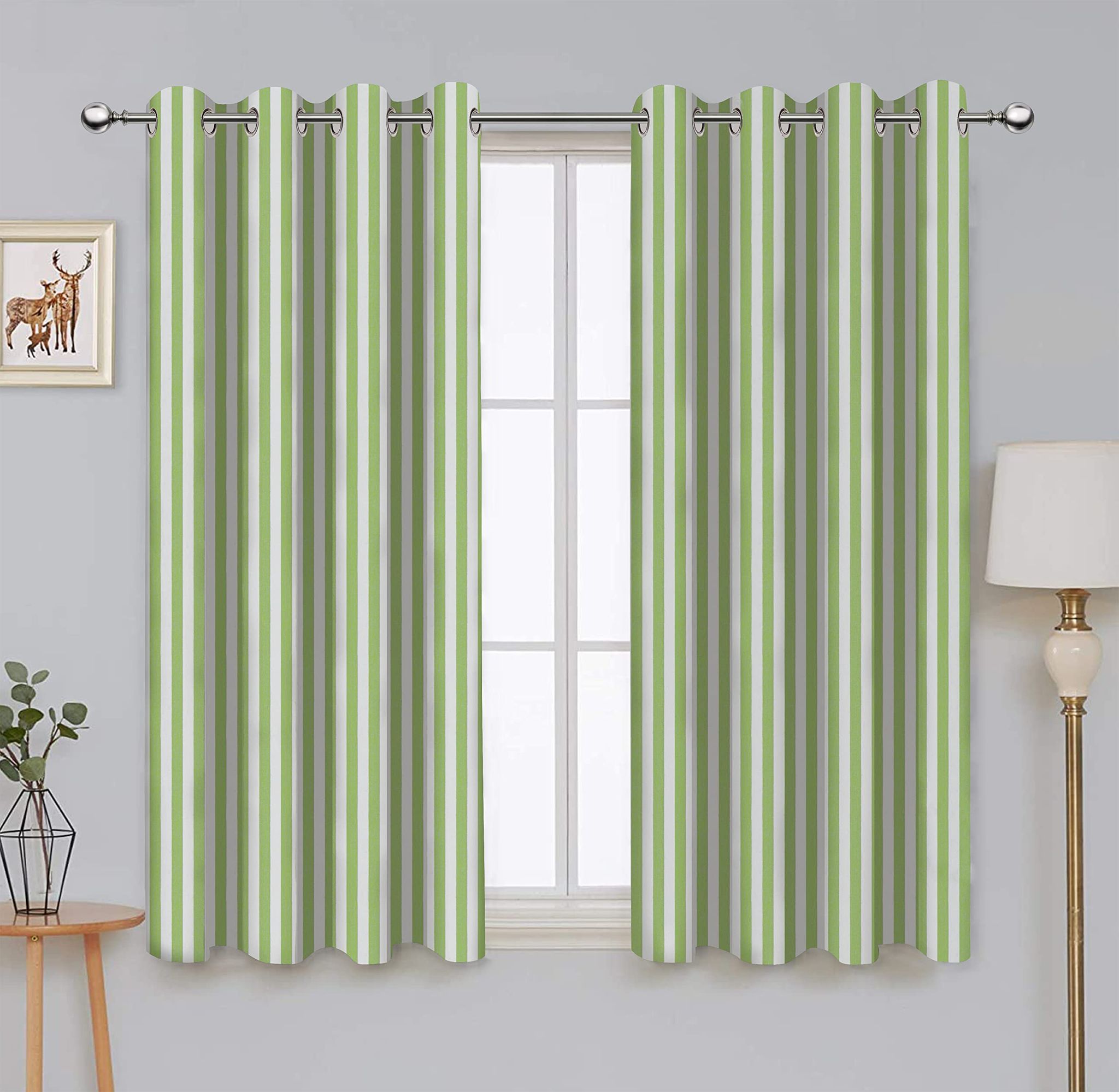 AIRWILL, Cotton Striped Pattern Window - 4x5ft Curtains - (Pack of 2 pcs) - Green
