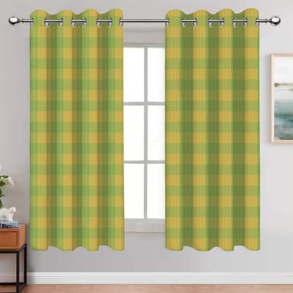 AIRWILL, Cotton Checkered Pattern Window - 4x5ft Curtains - (Pack of 2 pcs) - Green, Yellow
