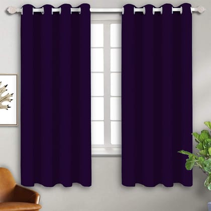 AIRWILL Cotton Solid Patteren 5ft Window Curtains (Purple - Pack of 2 pcs)