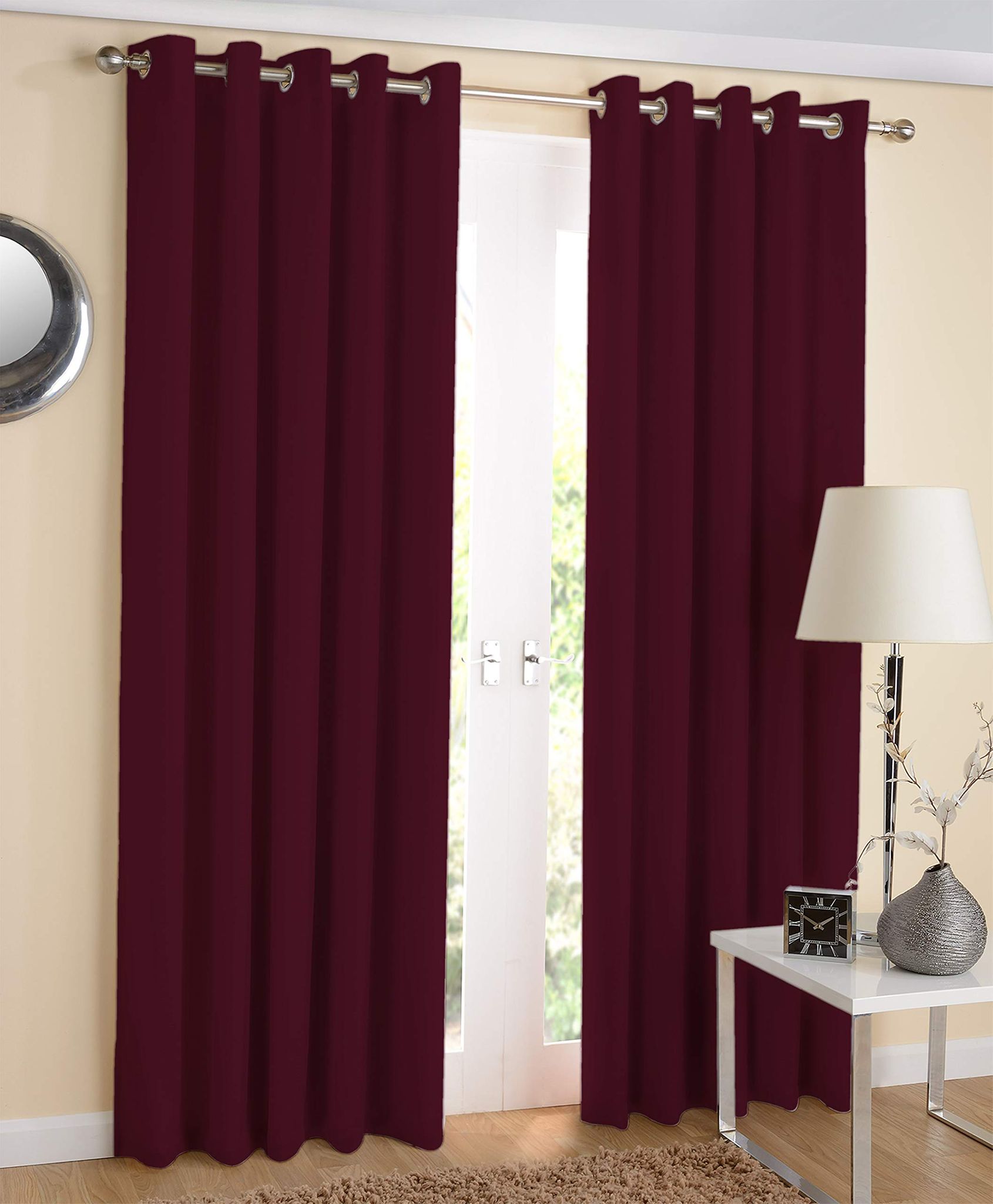 AIRWILL 100% Cotton Solid Pattern Window Curtains Sized, 5ft Length (Maroon, Pack of 2 pcs)