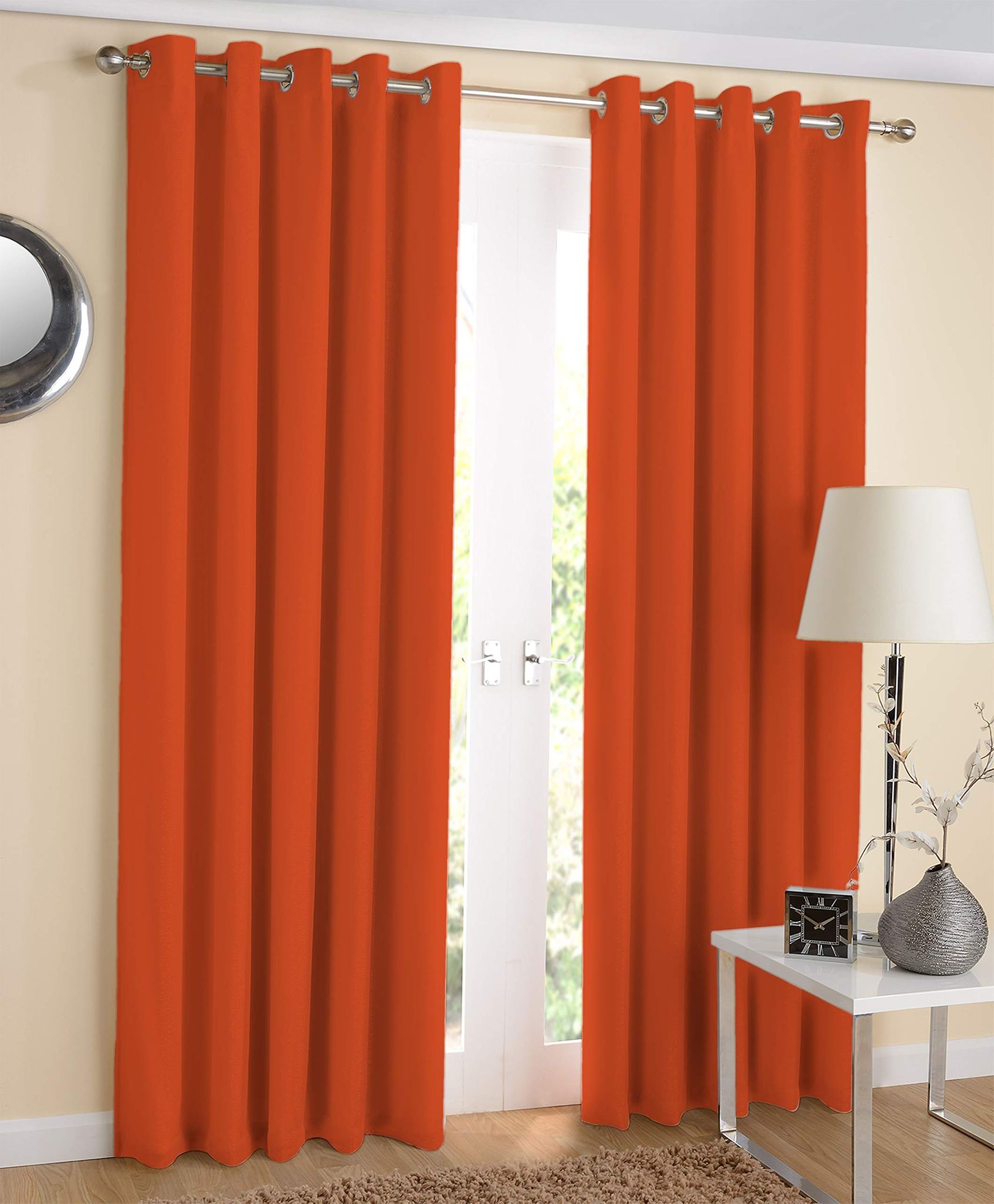 AIRWILL 100% Cotton Solid Pattern Window Curtains Sized, 5ft Length (Orange, Pack of 2 pcs)