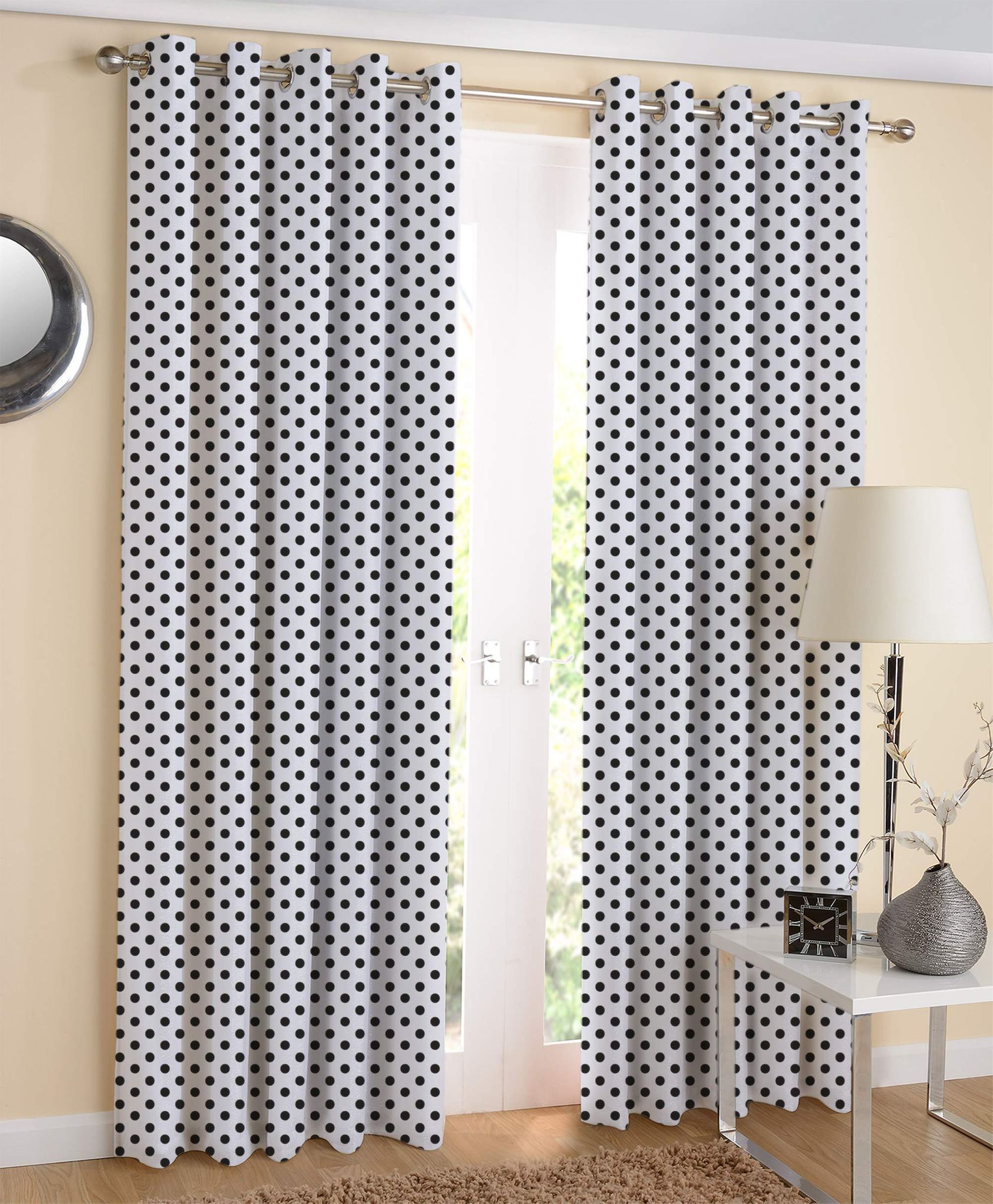 AIRWILL 100% Cotton Polka Pattern Window Curtains Sized, 5ft Length (Black,White, Pack of 2 pcs)
