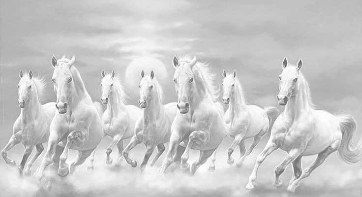 APM VASTU Seven Running Horses Wall Sticker Fully Waterproof Vinyl Sticker self Adhesive for Living Room, Bedroom, Office, Kids Room 12X18 inches (PPC9) (H8)