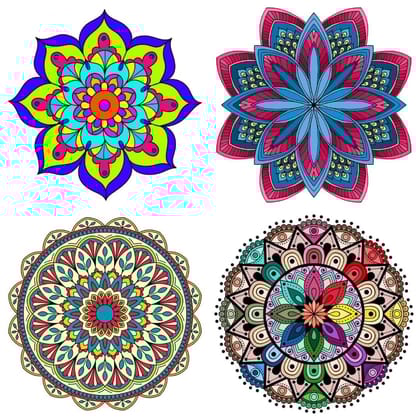 APM Rangoli Set of Four Pcs Waterproof Laminated Floor Sticker in 12X12 inches (RS02) (R10)