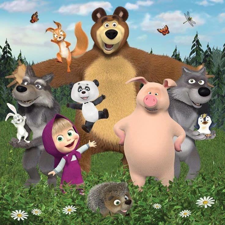 APM Masha & The Bear Wall Sticker Fully Waterproof Vinyl Sticker self Adhesive for Living Room, Bedroom, Office, Kids Room 12X18 inches (S9)