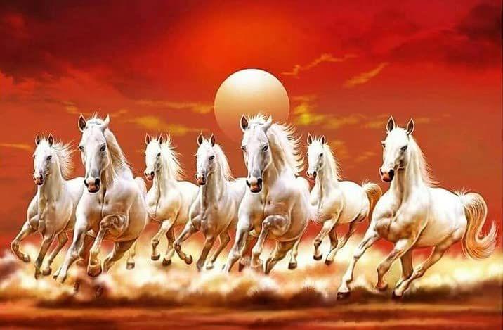 APM VASTU Seven Running Horses Wall Sticker Fully Waterproof Vinyl Sticker self Adhesive for Living Room, Bedroom, Office, Kids Room 12X18 inches (PPC9) (H6)