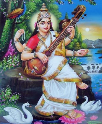 APM MAA Saraswati Wall Vinyl Sticker Fully Waterproof Siize 12X18 inches (M7)