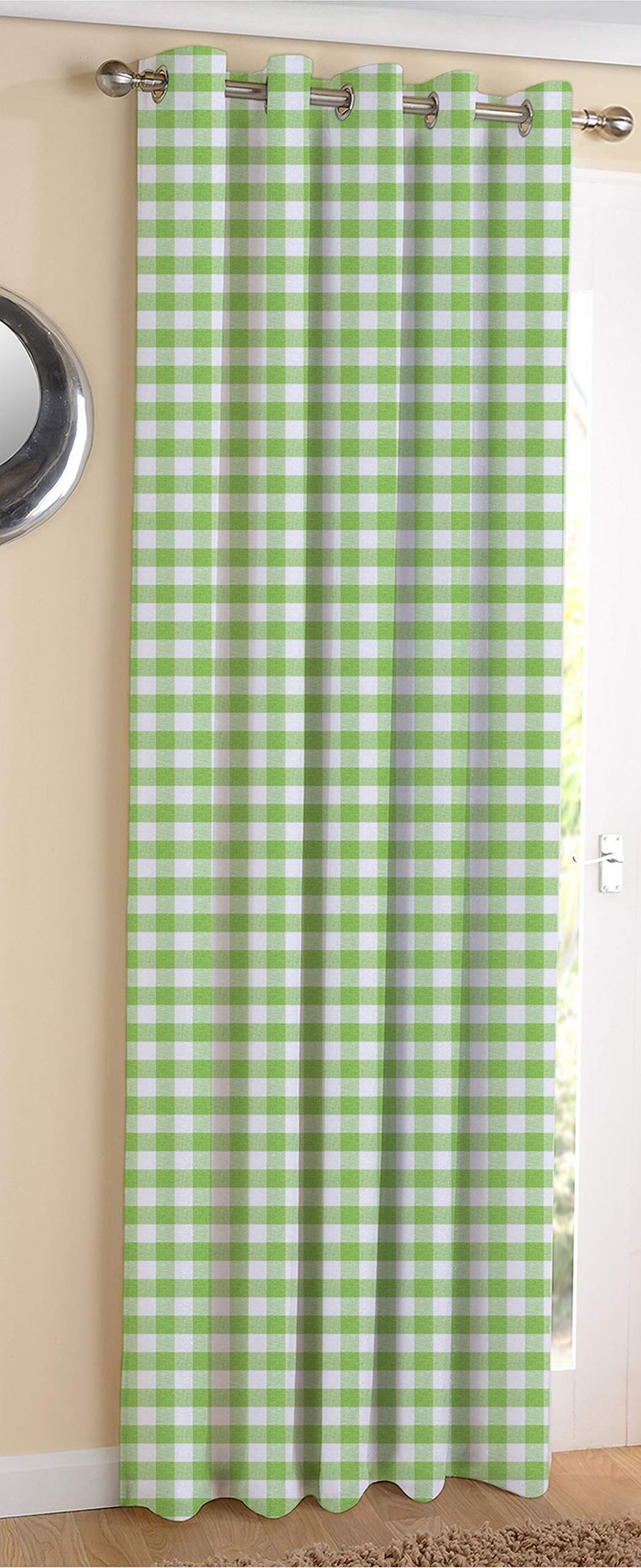 AIRWILL ? Cotton Blackout and Room Darkening 9ft Long Door Curtains Pack of 1 pc. (Checks - Green)