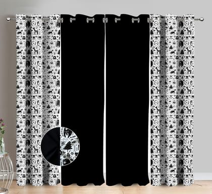 AIRWILL Cotton Wild Animal Animal & Solid Pattern Long Door Curtains 275 / 9ft Length - (Black, Pack of 4)