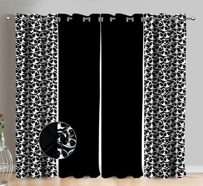 AIRWILL Cotton Panda Cartoon & Solid Pattern Long Door Curtains 275 / 9ft Length - (Black, Pack of 4)