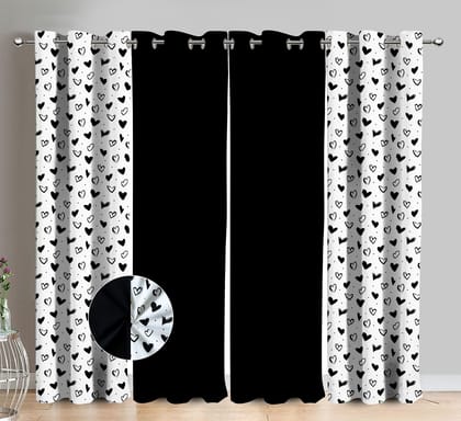 AIRWILL Cotton Neem Leaf Printed & Solid Pattern Long Door Curtains 275 / 9ft Length - (Black, Pack of 4)
