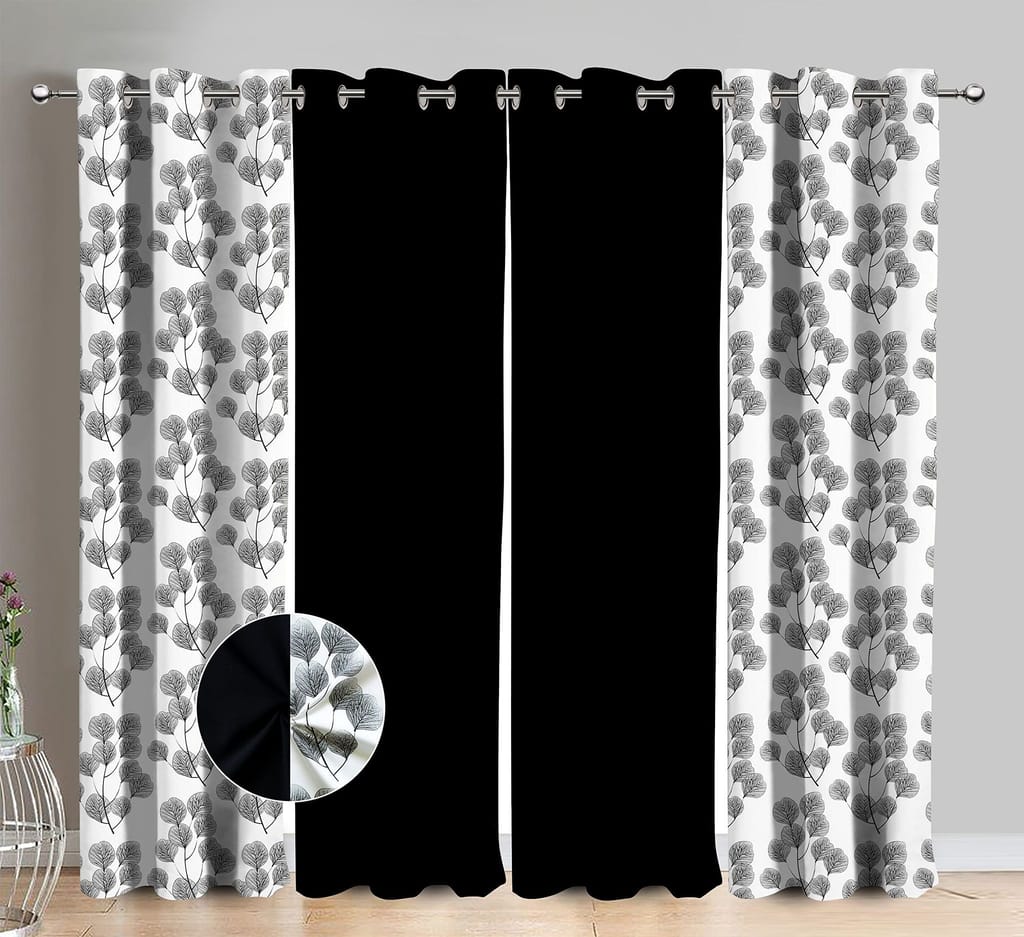 AIRWILL Cotton Root Leaf Floral & Solid Pattern Long Door Curtains 275 / 9ft Length - (Black, Pack of 4) - Flowers | Buy online on ZillyBuy