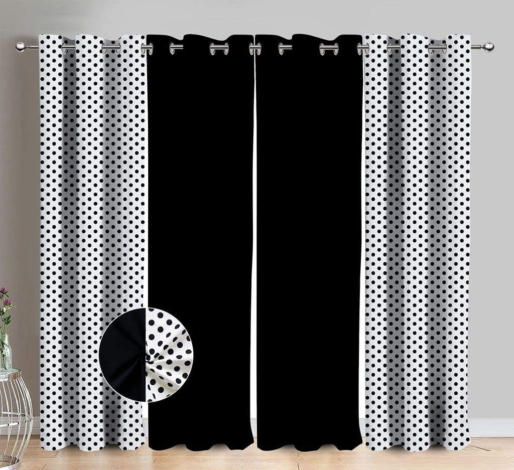 AIRWILL Cotton Polka Dot Black Polka & Solid Pattern Long Door Curtains 275 / 9ft Length - (Black, Pack of 4) - Towels | Buy online on ZillyBuy