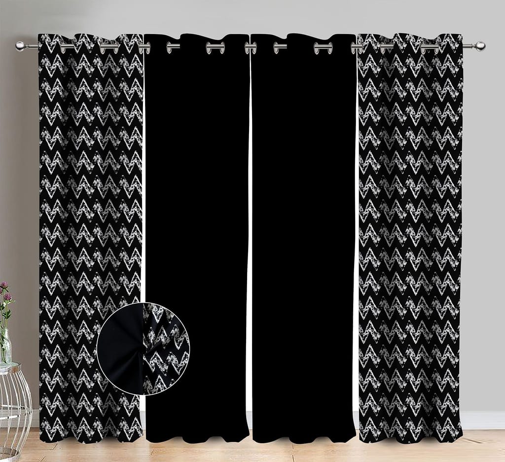 AIRWILL Cotton Classic Diamond Black Geometric & Solid Pattern Long Door Curtains 275 / 9ft Length - (Black, Pack of 4) - Towels | Buy online on ZillyBuy