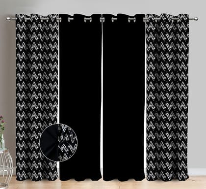 AIRWILL Cotton Classic Diamond Black Geometric & Solid Pattern Long Door Curtains 275 / 9ft Length - (Black, Pack of 4)