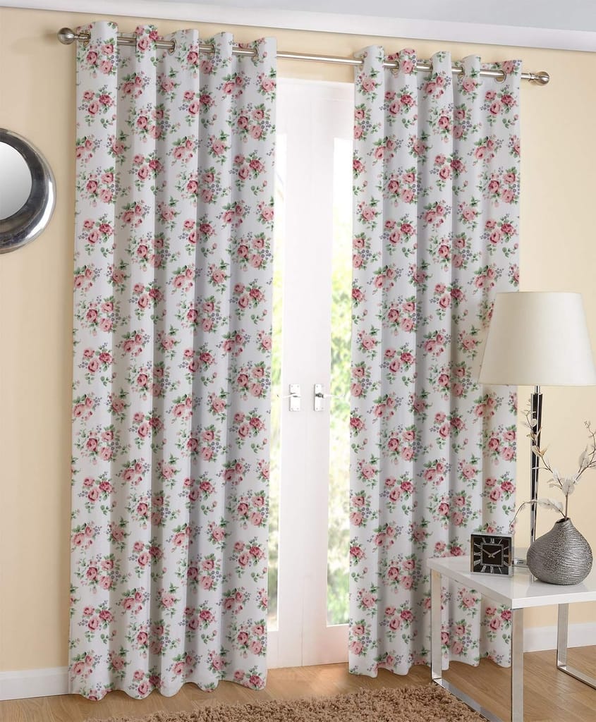 AIRWILL Cotton Small Pink Rose Floral Designed Long Door Curtains Eyelet Model (Pink; 4ft Width and 9ft Length) - Pack of 2 pcs? - Flowers | Buy online on ZillyBuy