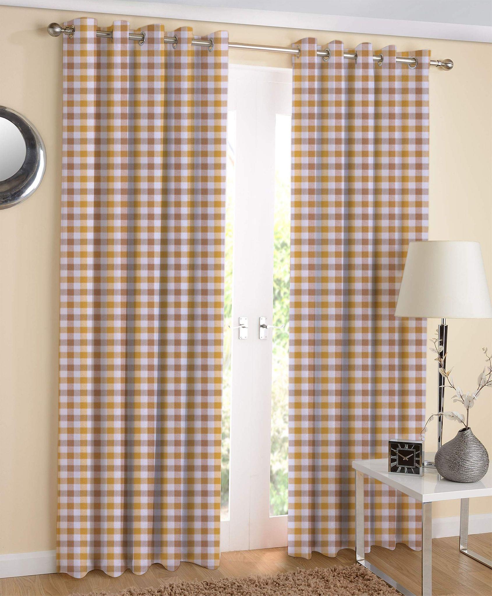 AIRWILL Cotton Lanfrancki Yellow Designed Long Door Curtains (Yellow,Brown; 4ft Width and 9ft Length) Pack of 2 Pieces?