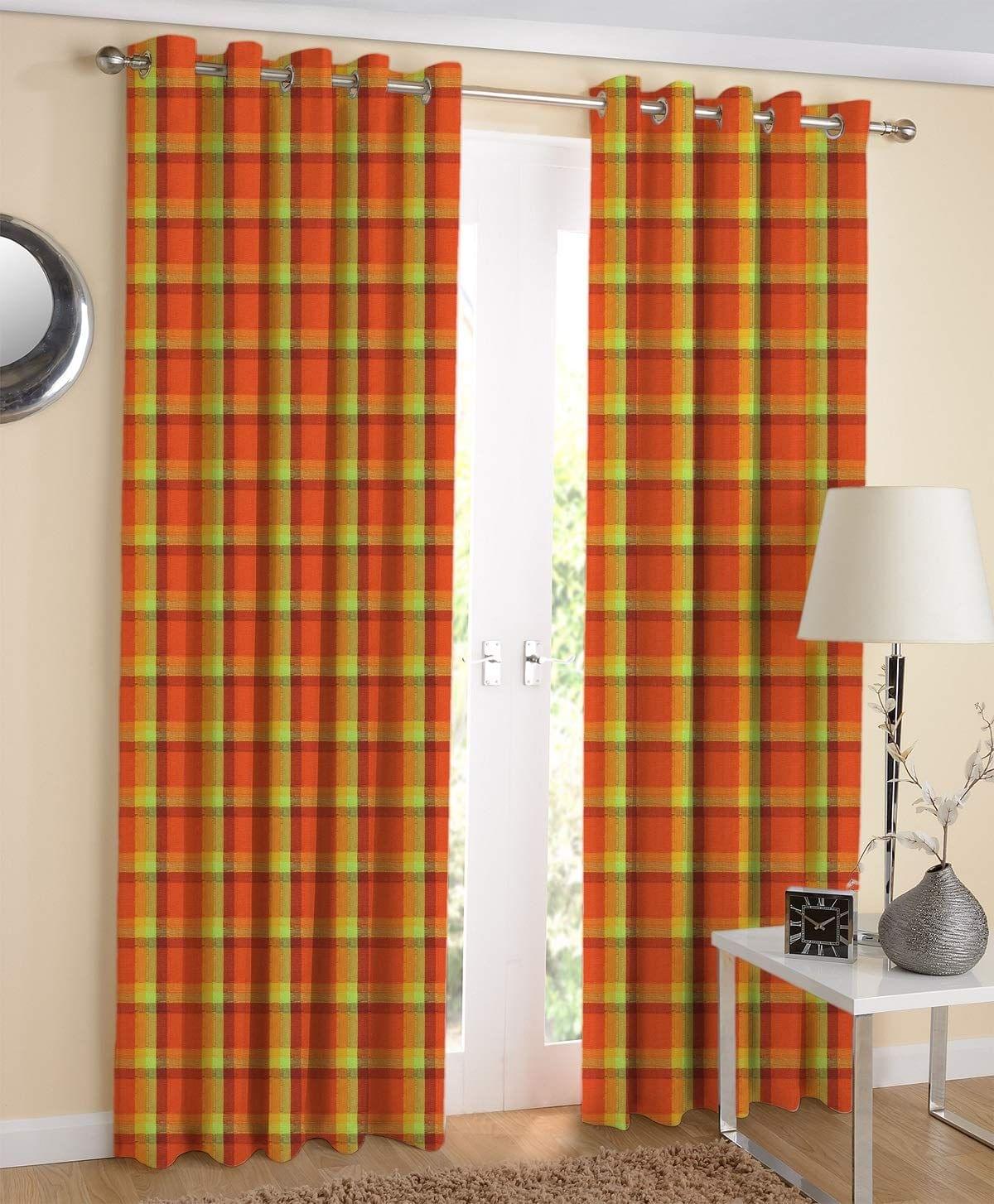 AIRWILL Cotton Iron Dobby Orange Designed Long Door Curtains (Orange; 4ft Width and 9ft Length) Pack of 2 Pieces?