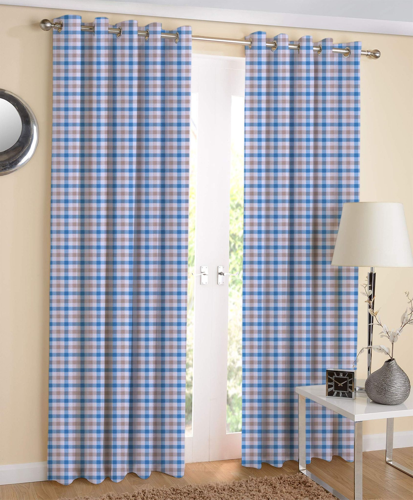 AIRWILL Cotton Lanfrancki Blue Designed Long Door Curtains (Blue,Beige; 4ft Width and 9ft Length) Pack of 2 Pieces?
