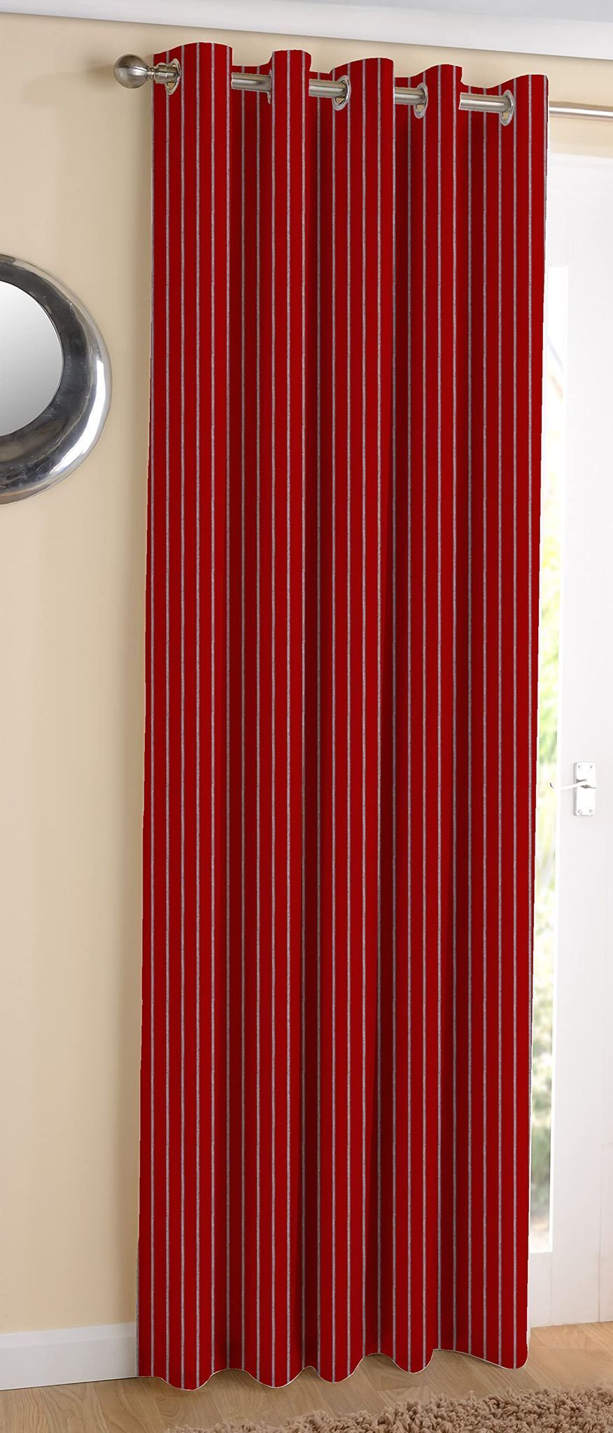 AIRWILL, Cotton Striped Pattern Long Door - 4x9ft Curtains - (Pack of 1 pc) - Red