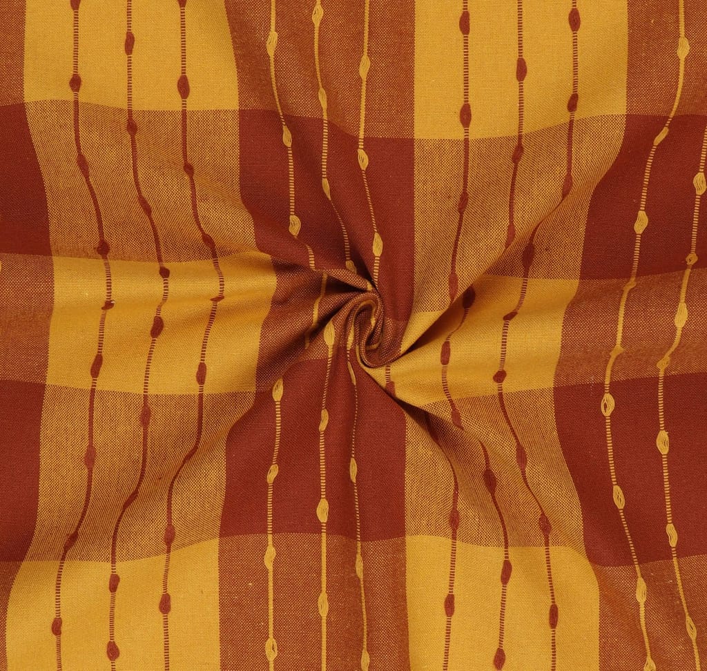 AIRWILL, Cotton Checkered Pattern Long Door - 4x9ft Curtains - (Pack of 1 pc) - Maroon, Yellow