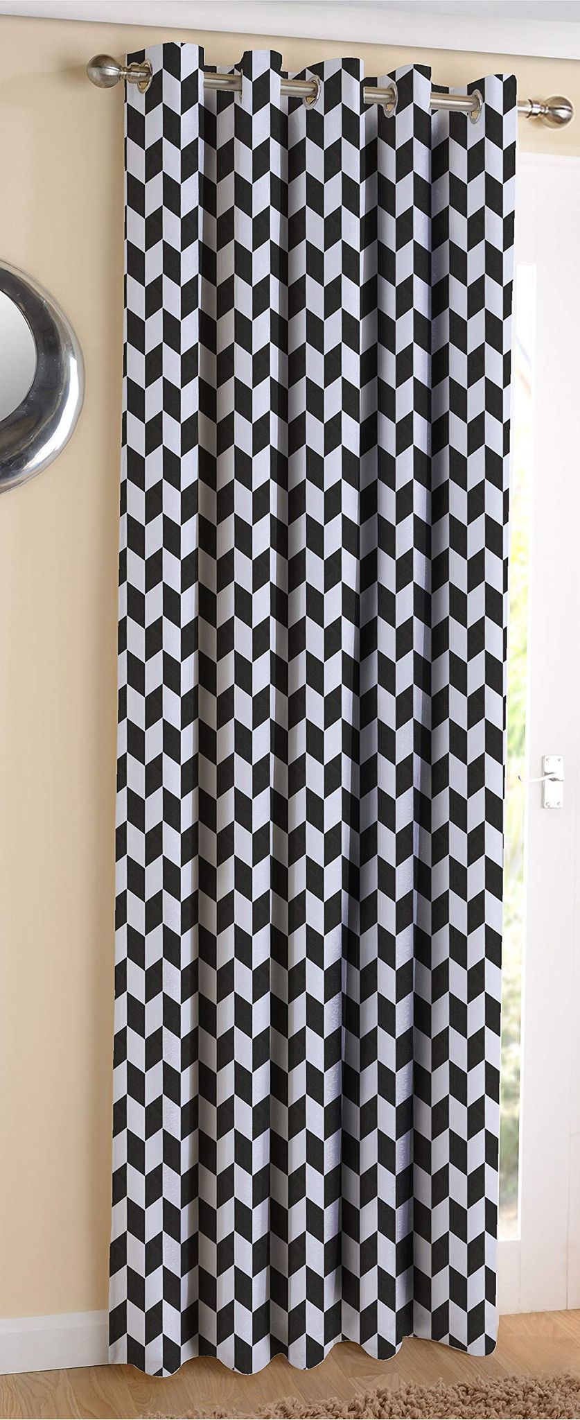 AIRWILL ? Cotton Blackout and Room Darkening 9ft Long Door Curtains Pack of 1 pc. (Printed - Black)