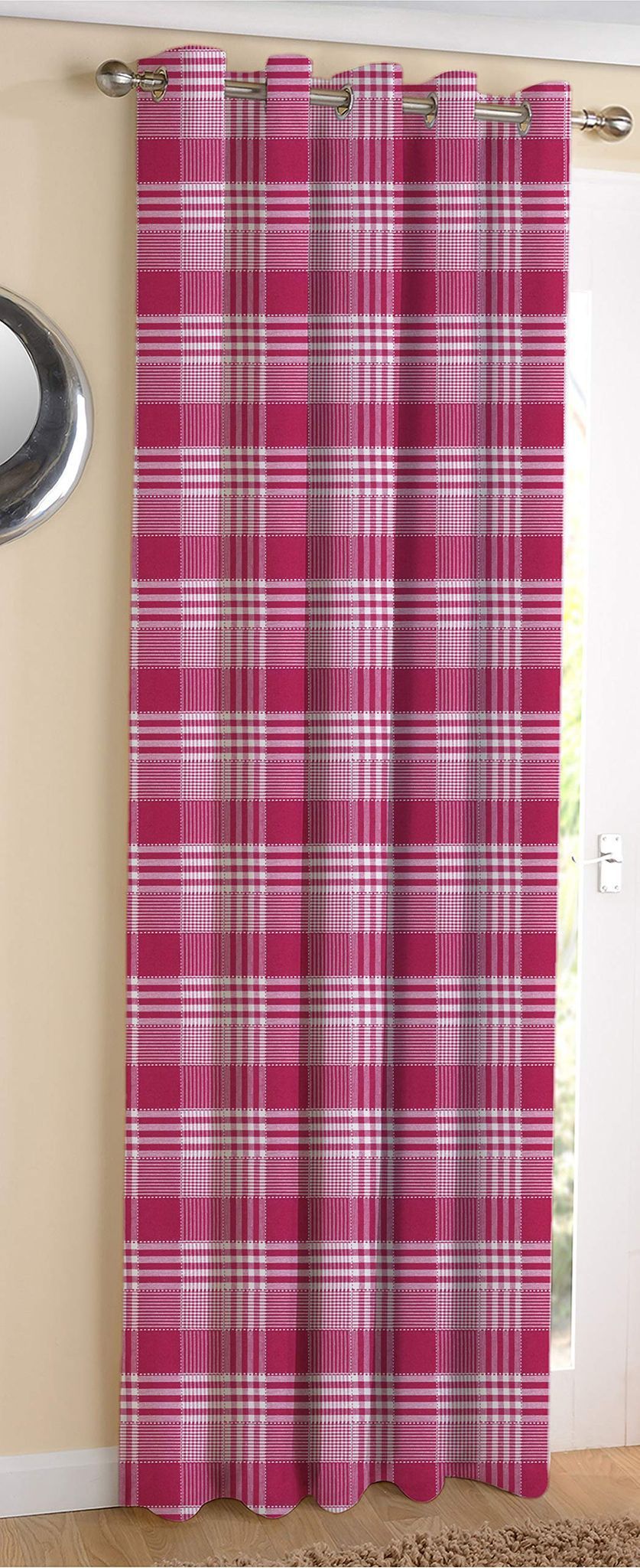AIRWILL ? Cotton Blackout and Room Darkening 9ft Long Door Curtains Pack of 1 pc. (Self Design - Pink)