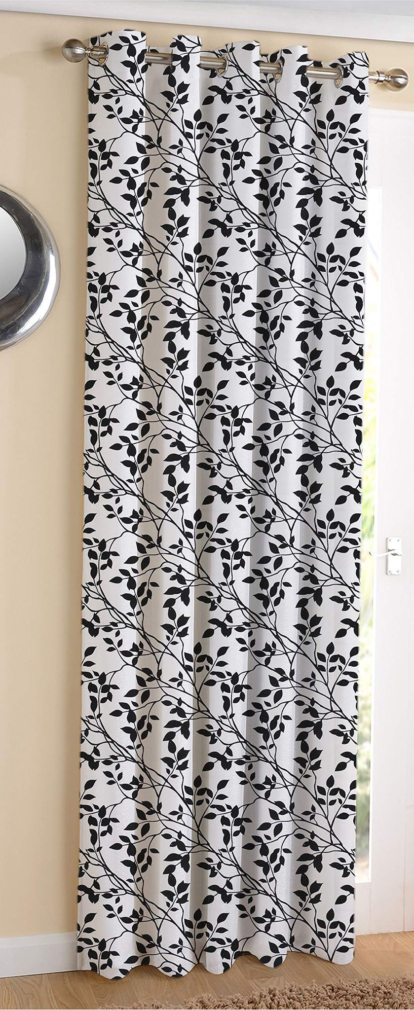 AIRWILL ? Cotton Blackout and Room Darkening 9ft Long Door Curtains Pack of 1 pc. (Printed - Black)