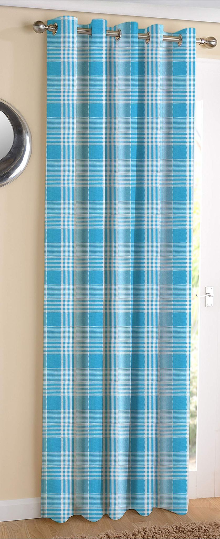AIRWILL ? Cotton Blackout and Room Darkening 9ft Long Door Curtains Pack of 1 pc. (Self Design - Blue)