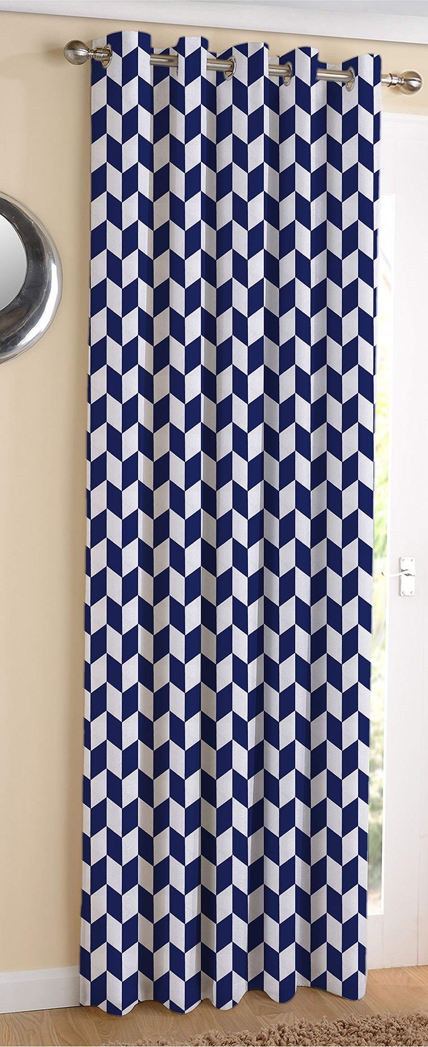 AIRWILL Cotton Blackout and Room Darkening 9ft Long Door Curtains Pack of 1 pc. (Printed - Blue)