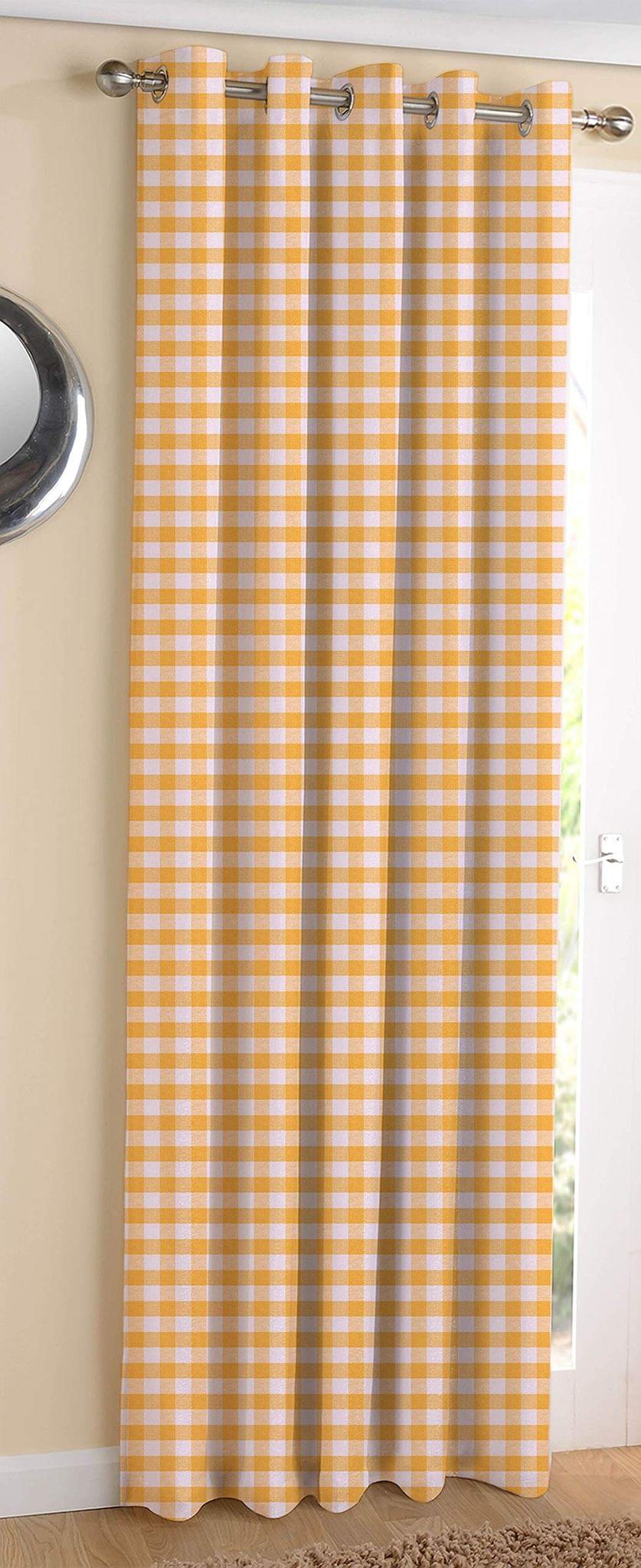 AIRWILL Cotton Blackout and Room Darkening 9ft Long Door Curtains Pack of 1 pc. (Checks - Yellow)