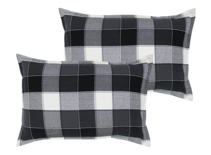 Airwill 100% Cotton Checkered Pattern Flap Pillow Covers (46x69cm)(Black, Grey, Pack of 2 Pieces)