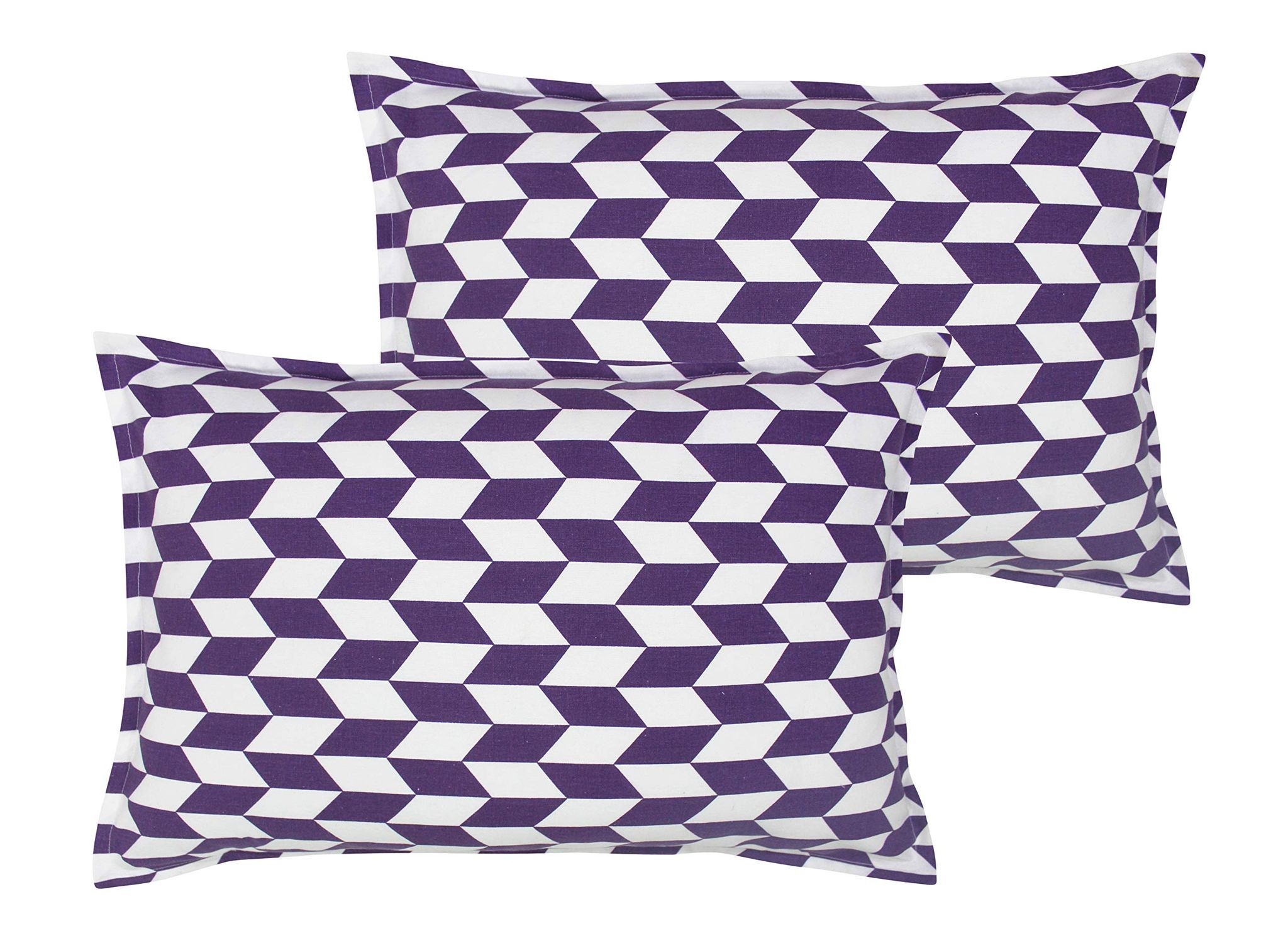 Airwill 100% Cotton Geometric Pattern Flap Pillow Covers (46x69cm)(Purple, Pack of 2 Pieces)