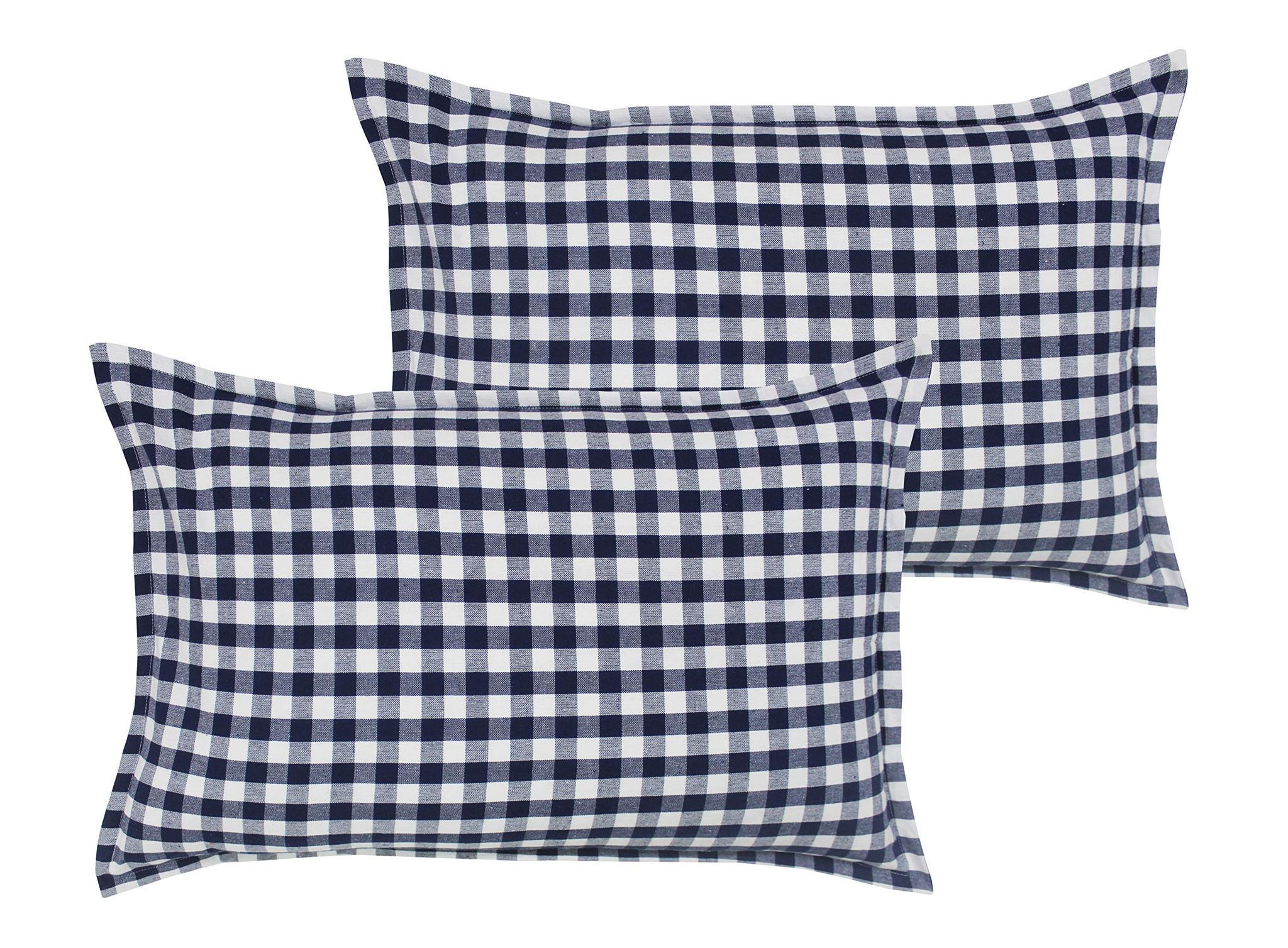 Airwill 100% Cotton Checkered Pattern Flap Pillow Covers (46x69cm)(Blue, Pack of 2 Pieces)